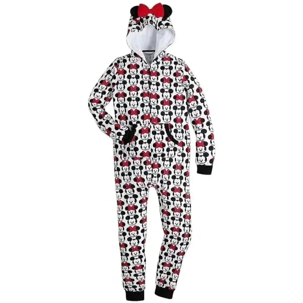 Disney Tsum Tsum Minnie Mickey Mouse Hooded One-Piece Pajamas Onesie Medium